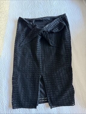 Jenni Kayne High Rise Cotton Silk Lace Eyelet Midi Tie Waist Wrap Pencil Skirt